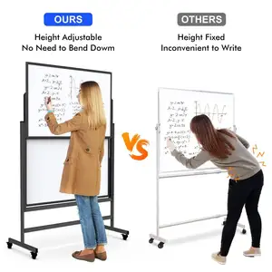 Large Standing Easel White Board Mobile Double-Side Magnetic Rolling White Board Height Adjustable Dry Erase Whiteboard