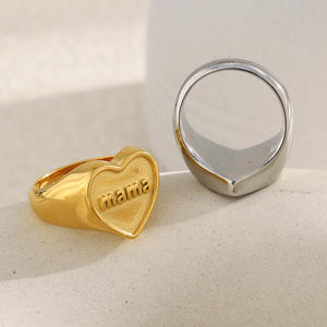 Anillos de Acero Inoxidable con Baño de Oro de 14k, Diseño de Corazón Plano, Hipoalergénicos, Talla Grande, Estilo Moderno, Venta al por Mayor, Modelo <span class=keywords><strong>Benjamin</strong></span> Nugget - Product Image 5