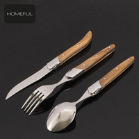 Lot de 16 couverts Laguiole en gros - Couverts en acier inoxydable avec manche en bois d'olivier pour la maison et la restauration, réutilisables