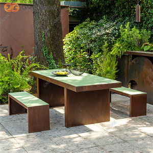 Ensemble de bancs de table modernes en acier corten Mobilier d'extérieur résistant à la corrosion pour l'école, le parc et la cuisine Toutes saisons - Product Image 5