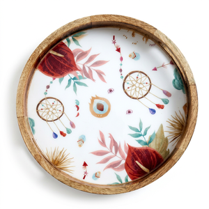 Bandeja Redonda de Esmalte Hecha a Mano con Asas, Diseño Moderno, Fácil de Limpiar, Capacidad Personalizable para Cocina y Escritorio - Product Image 1