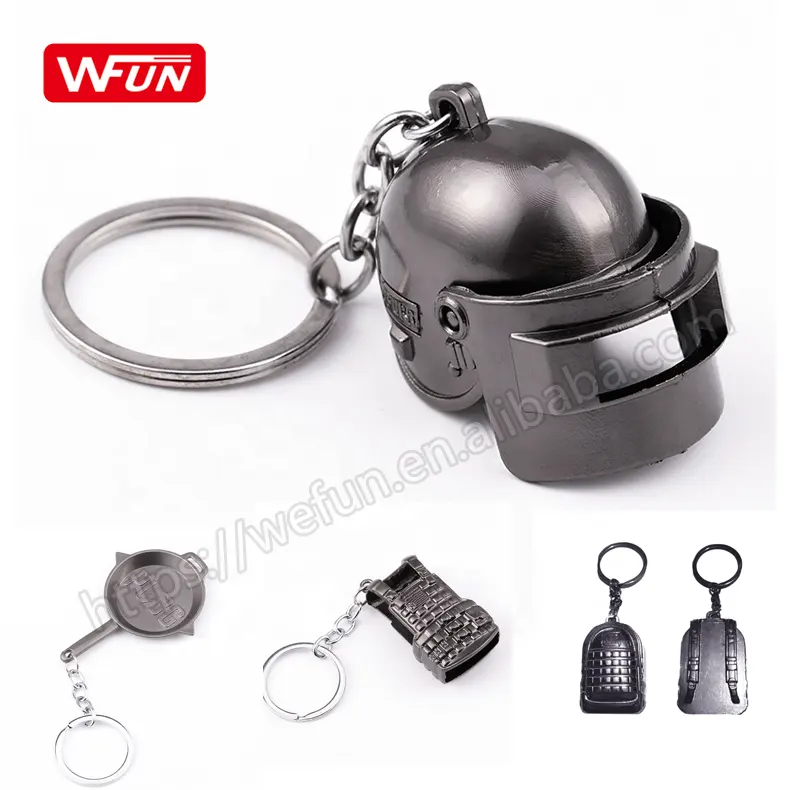 Mini Metal Backpack Men Gun Survival Keychains Weapon Pan Helmet Game Alloy Model 3D Key ring for Pubg Key chain