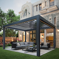 Pergola motorisée en aluminium avec toit à lames bioclimatiques et stores intégrés pour jardin, pavillon, terrasse