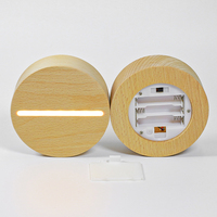 Base lumineuse LED ronde en bois avec effet visuel 3D en acrylique, alimentée par piles, pour décoration de ferme et de maison, base de veilleuse en acrylique
