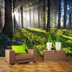 自然森林风景壁纸沙发背景壁纸卧室客厅床边墙覆盖绿色餐厅3D壁画