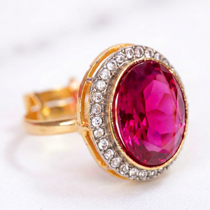Luxury Oval Cut Halo Engagement <b>Ring</b> 24K <b>Gold</b> Plated Dual Tone Micro Pave CZ Stone Statement <b>Cocktail</b> <b>Rings</b> Women Fashion - Product Image 1