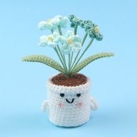 Tanaman Forget-Me-Not Rajutan Tangan dalam Pot, Dekorasi Meja Wajah Lucu, Hadiah, Bunga Buatan Rajutan, Kerajinan Jadi