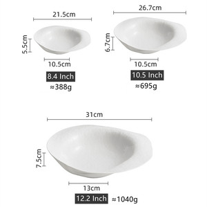 Bol à salade en grès blanc à bord irrégulier, vaisselle en céramique écologique pour restaurant, service de desserts, soupes et fêtes - Product Image 5