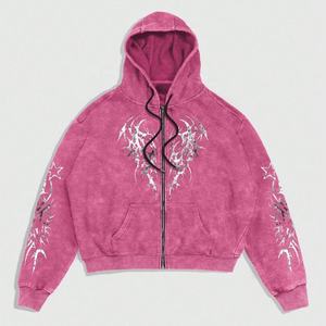 Sudadera con capucha de alta calidad con lavado ácido, estilo urbano vintage, logotipo bordado personalizado, hombros caídos, oversize, con cremallera y efecto desgastado para hombre - Product Image 3