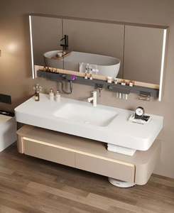 Italian Minimalist Style Solid Wood <b>Bathroom</b> <b>Cabinet</b> Integrated Stone Basin <b>Bathroom</b> Vanity <b>with</b> Smart <b>Mirror</b> - Product Image 2