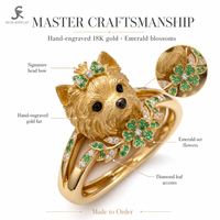 Personalisierter Hundeporträt-Ring mit Laborgezüchteten Diamanten in Fantasiefarben, 18K Massivgold, Maßanfertigung für Jede Hunderasse, Haustier-Gedenkschmuck OEM ODM