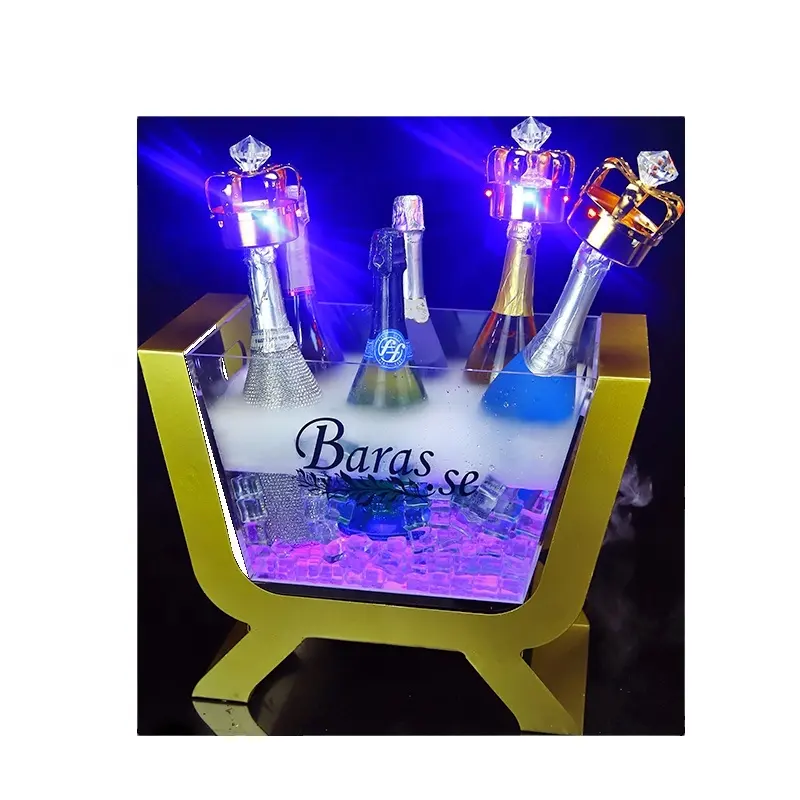 Hochwertige Nachtclub maßge schneiderte Metall Luxus goldenen Whisky Wein Eis Barrel LED Champagner Eis kübel Getränke wannen mit Ständer