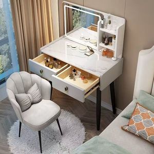 Tocador Moderno y Elegante con Superficie <span class=keywords><strong>de</strong></span> Vidrio, Mesa <span class=keywords><strong>de</strong></span> Maquillaje Blanca y Negra - Product Image 2