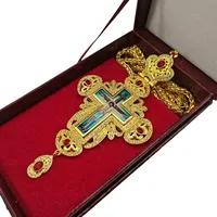 אורתודוקסי בישוף הכנסייה טקס חזה שרשרת 24 K זהב סגסוגת צלב חזה גדול תליון עם יהלומים