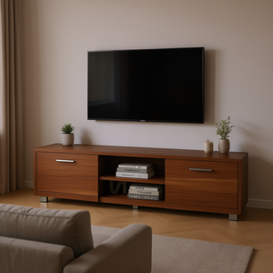 Mobile TV in Noce da 70 Pollici con 2 Armadietti e Ripiani Aperti, Console Multimediale per Soggiorno, Design Moderno, Arredamento per la Casa - Product Image 2