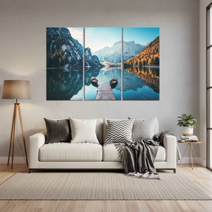 Toile imprimée : Lac de Braies, paysage de montagne des Dolomites, décoration murale, lot de 3 toiles - Product Image 2