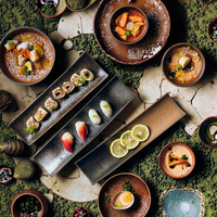 Assiette rectangulaire classique en poterie japonaise rétro de 11 pouces Plats à sushi Plats en céramique écologiques pour hôtels