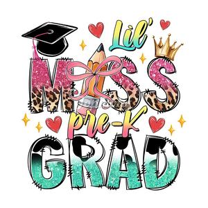 Little Miss Preschool Grad Letter Stickers Parches de hierro personalizados DTF Print Transferencia de calor <span class=keywords><strong>para</strong></span> camisetas Descuento Lavable Plastisol - Product Image 1
