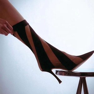 Pointy Toe Patchwork Stripe <b>Sock</b> <b>Boots</b> 2022 Spring Summer Fashion High Heel Ankle <b>Boots</b> Soft Breathable Shoes Short for Lady 45 - Product Image 3
