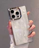 Coque de téléphone anti-choc à bords carrés électroplaqués avec motif éclaboussures d'encre pour iPhone 17 Pro Max 16 15 14 Plus 13 12 Pro