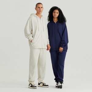 Heavyweight Zip Up Custom <b>Hoodie</b> 330gsm Drop Shoulder Solid Color Fabric - Product Image 2