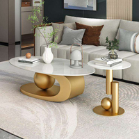 Ensemble de table basse en pierre frittée de luxe italienne Adenuo, design ovale minimaliste, facile à nettoyer, écologique, meubles de salon