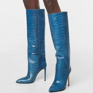 Bottes hautes sexy à bout pointu pour femmes, imprimé animal, grande taille 48, bottes habillées d'hiver pour femmes, talon fin et haut - Product Image 1