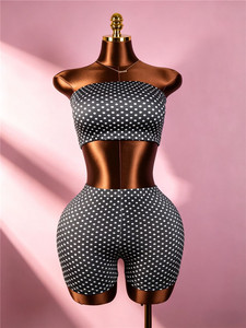 Puantiyeli Baskı 2 Parça Set Kadın Seksi Straplez Kolsuz Crop Tops ve Dar Şort Sıcak Kız Sokak Kıyafetleri - Product Image 5
