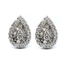 Boucles d'oreilles en or blanc 18 carats massif avec diamants naturels véritables en forme de poire, grappe en halo, sur mesure, cadeau de mariage fabriqué sur mesure - Product Image 1