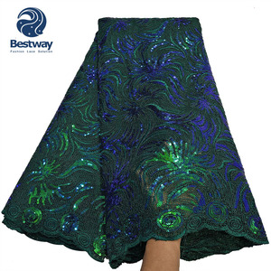 2021 encaje de red suave africano elegante tela de secuencia de Color blanco encaje brillante Venta caliente - Product Image 6