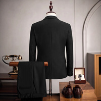 Ensemble de costume formel noir pour homme, veste croisée à revers pointus avec broderie de sequins sur la poitrine et pantalon uni pour banquet et soirée
