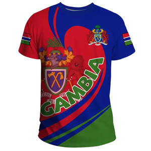 T-shirt Gambia per il 58° Anniversario dell'Indipendenza, Stampa Stile Bandiera, <span class=keywords><strong>Magliette</strong></span> Personalizzate con Collo Tondo per <span class=keywords><strong>Uomo</strong></span> - Product Image 3