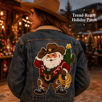 Écusson personnalisé Père Noël Western, grand badge brodé en chenille pour sweats à capuche et vestes, conception gratuite, MOQ 50 pièces