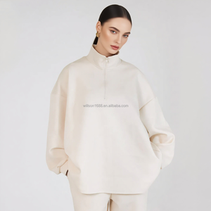 OEM modesto Set 2 pezzi per donna felpa oversize e pantaloni larghi tutto il giorno per adulti Design pulito per la stagione autunnale - Product Image 4