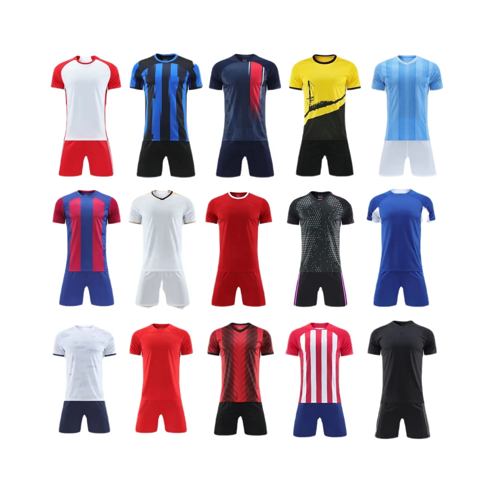 फ़ुटबॉल वर्दी कस्टम फ़ुटबॉल प्रशिक्षण कपड़े यूरोप में फ़ुटबॉल क्लब जर्सी वयस्कों और बच्चों के कपड़े छोटी आस्तीन मुद्रण