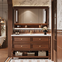 Meuble de salle de bain antique de style américain, meuble-lavabo classique royal à poser au sol avec lavabo intégré