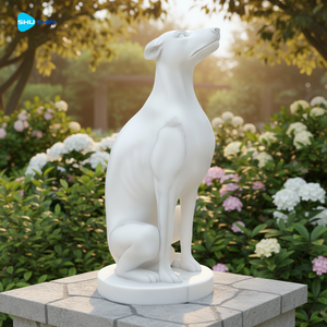 Sculpture de chien européenne en marbre blanc, faite à la main, personnalisable, statue de gardien pour jardin, porche, temple et villa, utilisation en extérieur - Product Image 1