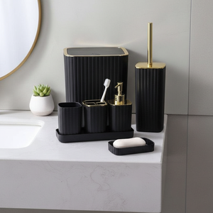 Set Bagno Lusso Nero e Oro 9 Pezzi, Set Accessori Bagno in Plastica Nero e Oro, Dispenser Sapone Nero e Oro, Set Decorazione Bagno per <span class=keywords><strong>Arredamento</strong></span> Casa - Product Image 6