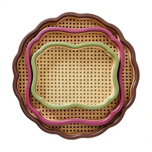 Plateau de service en rotin coloré, best-seller, OEM, avec assiettes pour la décoration de table, meilleur prix du Vietnam, vente en gros - Product Image 1