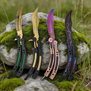 Cuchillo Mariposa Portátil para Práctica, Cuchillo Mariposa Transformable <span class=keywords><strong>CSGO</strong></span> Balisong, Cuchillos de Entrenamiento Plegables de Acero, Juegos al Aire Libre - Product Image 1