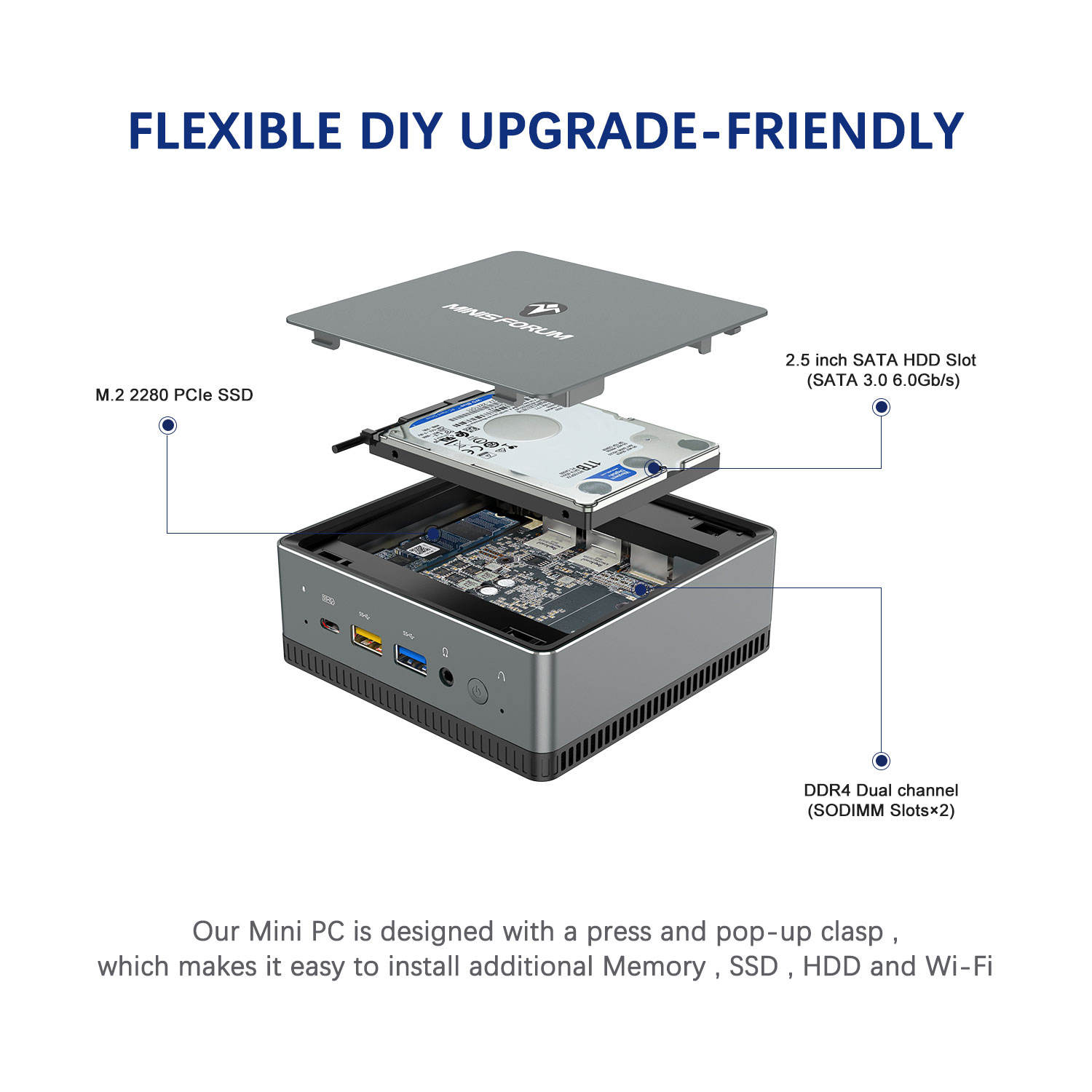 Minisforum UM250 Mini PC with AMD Ryzen V1605B | 8GB RAM, 256GB