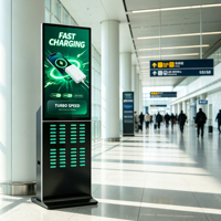 Kiosque d'affichage numérique sur pied avec banque d'alimentation partagée 21,5 et 32 pouces, station de recharge et écran LCD publicitaire, OEM d'usine