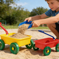 Chariot de plage d'été en plastique à 4 roues avec arrosoir, seau d'eau, fourchette cuillère moule jouets de sable d'extérieur pour enfants