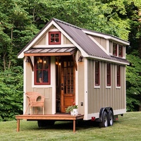 Kit de maison préfabriquée en bois isolée verte de 20 pieds sur roues, mini-chalet mobile, kits de cabane en rondins, maison préfabriquée