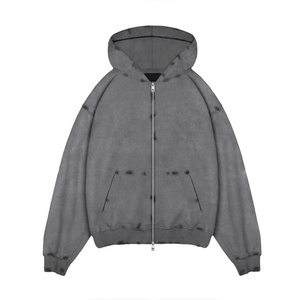 Vintage Acid Wash 420 GSM Hoodie Übergroßer Distressed Blanko Reißverschluss Streetwear Hoodie für Herren - Product Image 2