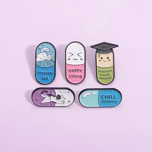 Mini alfinetes de lápis para comprimidos médicos esmaltados com logotipo personalizado barato, broche de metal para comprimidos médicos esmaltados