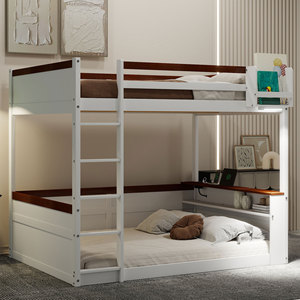 White And <b>Brown</b> Childrens Bunk Bed With <b>Storage</b> Side Table For Bedroom Furniture Kids Bed Framework Structure - Product Image 1
