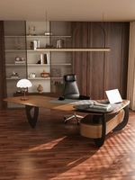 Bureau de direction artistique irrégulier, design italien moderne, en bois massif, avec pieds en métal, pour bureau de luxe à domicile