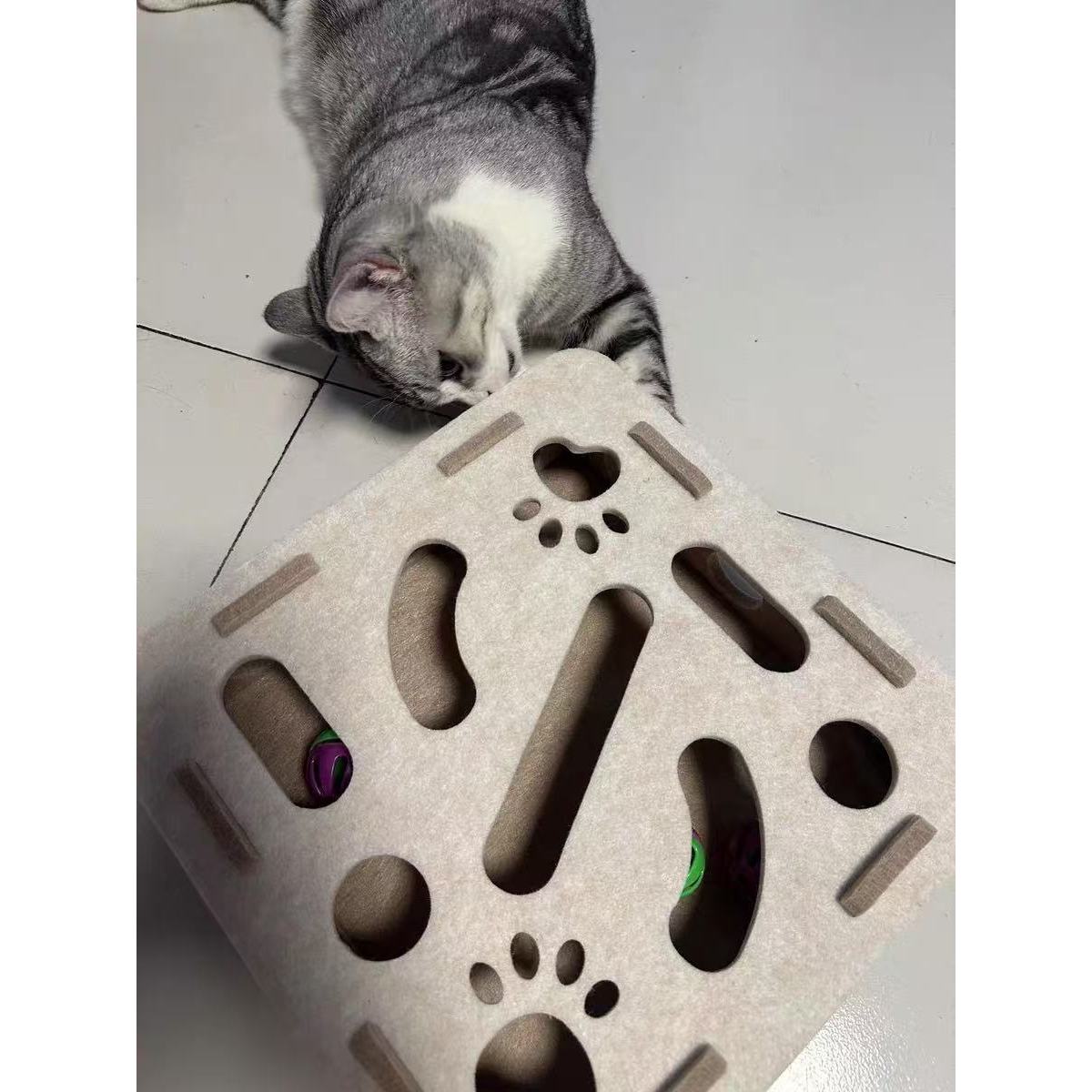 [Square Camel White] Labyrinthe éducatif pour chat avec jeu de récupération de balle