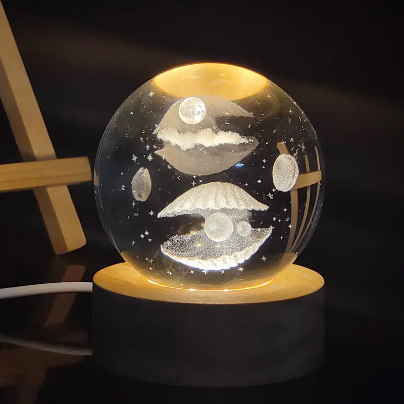 Newish 3D sculpté à l'intérieur cristal étoile galaxie lampe de table Base en bois cadeau pour enfants chambre décoration nuit lumière LED pour chambre d'enfants